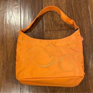 New orange lunch bag tote embroidered navy